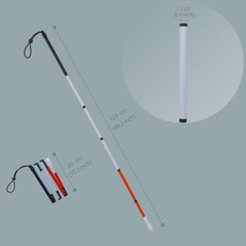 Carbon Fiber Folding Blind Walking Stick with Wrist Strap - White Cane for Visually Impaired and Low Vision Individuals (Black Handle, 49.2 inch (125 cm))