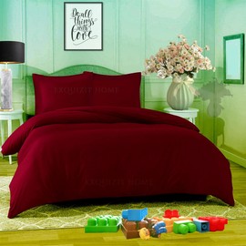 EXQUIZIT HOME Duvet Quilt Cover Bedding Set With Matching Pillow Case Easy Care Plain Dyed Poly Cotton COLOUR WINE SINGLE