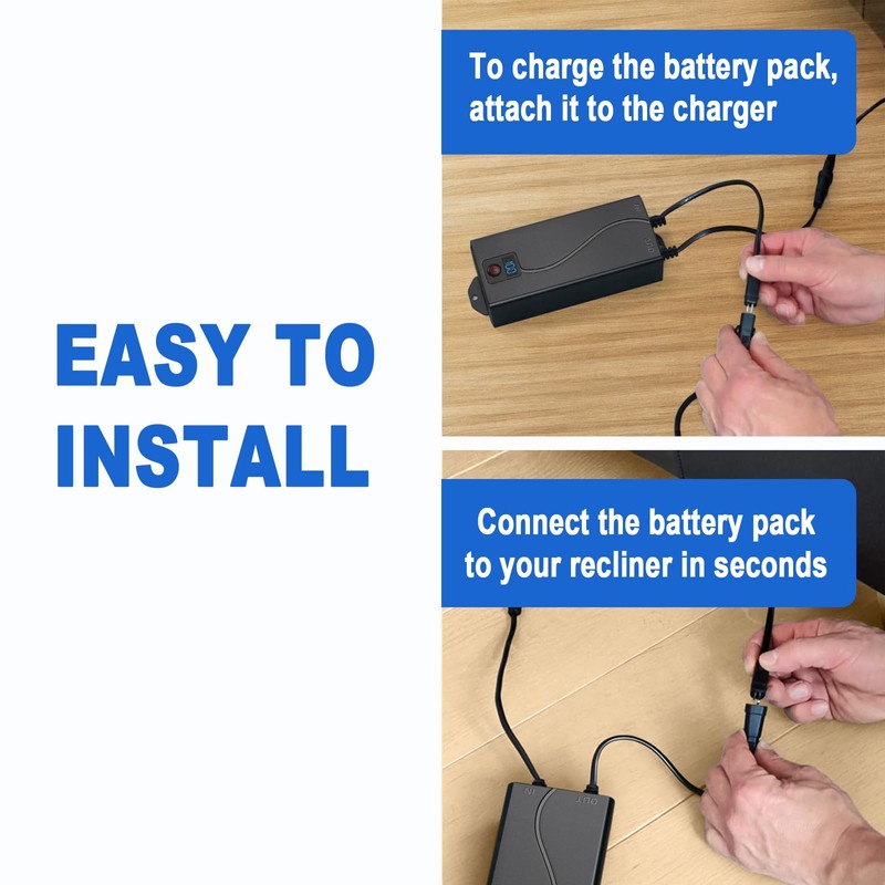PinPure 2500mAh Recliner Battery Pack, Universal 2-Pin Power Supply with
