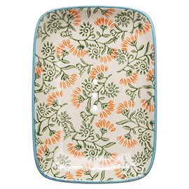 Tranquillo Square-shaped Soap Dish FLEUR made of Stoneware - with holes for the water drainage 13,5 x 9,5 x 2 cm Home Bathroom Present Deco
