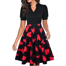 Mokayee Womens Valentines Day Dress Summer Short Puff Sleeve Fit and Flare Modest Teacher Interview Business Professional Work Dresses L
