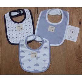 Burt's Bees Baby Boy 3 Pack Organic Cotton Bib Set~Navy Blue, Gray, Blue & White