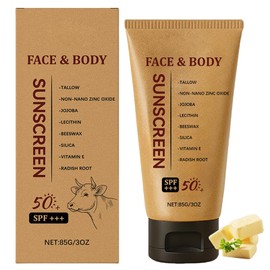 Tallow Sunscreen - Beef Tallow Sunscreen SPF 50 - Face & Body Sun Cream, Natural & Lightweight Non-Greasy Formula Suitable for All Skin Types, 85g