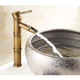 Retro Brass Mixer Faucet Bamboo Design Waterfall Bathroom Basin Cold and Hot Water Tap