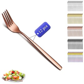 Kyraton Rose Gold Rainbow Table Forks 12 Pieces, 18.3 cm Stainless Steel Dinner Fork, Forks and Spoon Cutlery, Ideal for Home, Restoration, Hotel, Wedding, Party, Dishwasher Safe