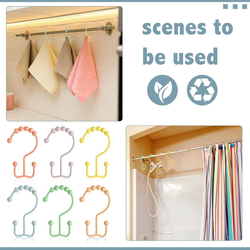 Wenqik 12 Pcs Colorful Shower Curtain Hooks Bohemian Rainbow Color