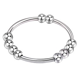 Senidea 925 Sterling Silver Anti-Stress Anxiety Rings, Fidget Anxiety Fidget Beads Ring, Stackable Spinner Rings with Beads Band Ring for Women, Silver