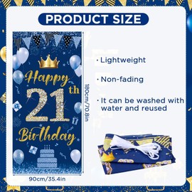 POPOYU Happy 21st Birthday Door Banner,Navy Blue 21st Birthday Backdrop Banner for Men Women,Large Fabric Photo Booth Backdrop Background for Him Her 21 Years Old Birthday.Party Wall Door Decoration