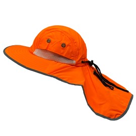 Glory Max High Visibility Reflective Work Safety Bucket Hat Cap Mesh Neck Flap (Half Brim Solid Flap Orange 1Pc)