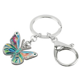 DUOWEI Cute Butterfly Gifts for Women 18K Gold Plated Stainless Steel Butterfly Keyring Ring Decor Car Charms, Green, Medium