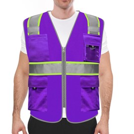 HYCOPROT High Visibility Reflective Safety Vests with Zipper and 8 Pockets, Meets ANSI/ISEA Standards