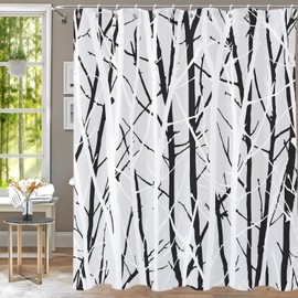 GURETER Tree Branch Shower Curtain, Black and White Modern Simple Bathroom Decoration, 71x72 Inch Water-Proof Polyester Bath Curtain, 12 Plastic Hooks Included YLCJGE259