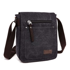 DASKING Retro Men's Small Canvas Briefcase Casual Cross Body Messenger Shoulder Bag Everyday Satchel Bags Laptop Bag(Black)