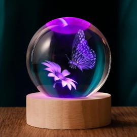 QIANRUNA 3D Butterfly 60mm Crystal Ball Butterfly Night Light Lamp Gifts for Women Wife Girlfriend Mom Couple Her Butterfly Figurine for Nature Butterfly Lovers