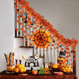 CQURE 12 Pack Autumn Fall Leaf Garland, Hanging Fall Vines Maple Garland Artificial Fall Maple leaves Garland Thanksgiving Decor for Home Wedding Fireplace Party