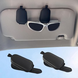 Aenfaiy Sunglasses Holders for Car (2 Pack) Upgraded Sunglass Clip for Car Visor - Magnetic Leather Eyeglasses Holder for Car - Glasses Organizer for Car Visor - Car Visor Clip for Sunglasses, Cards
