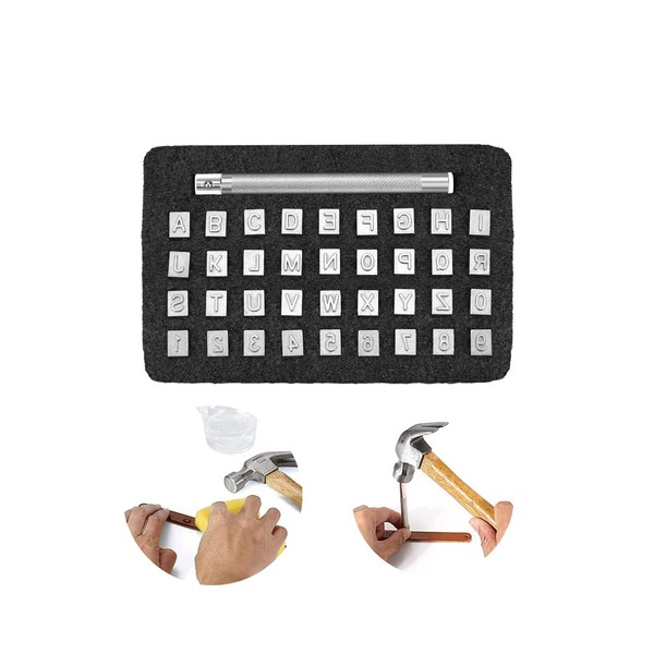 Vokowin 36pcs Leather Embossing Stamp, Letter Alphabet and Number Metal