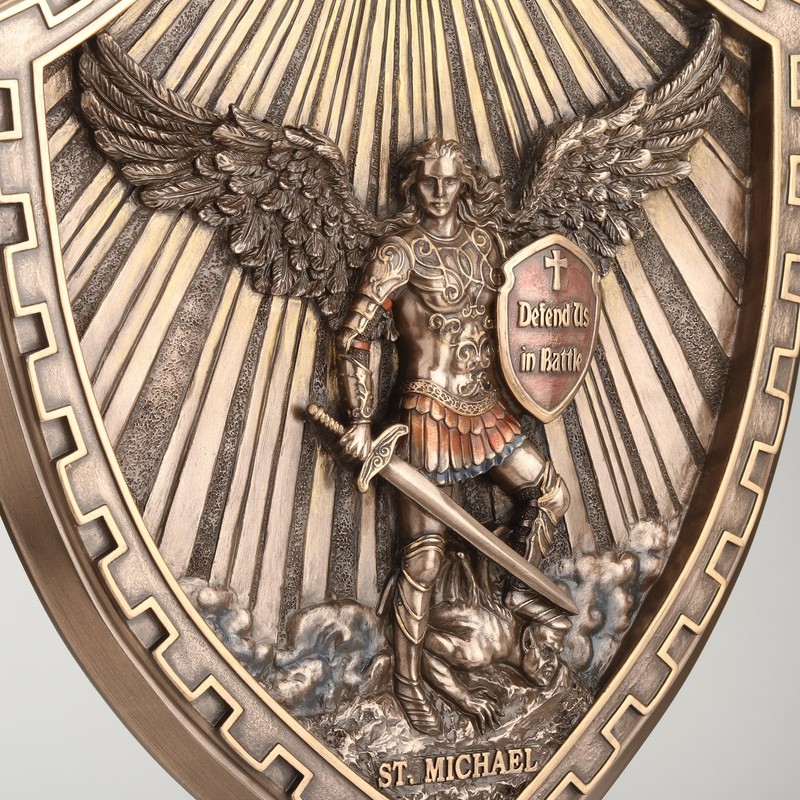 Veronese Design 10 Inch Saint Michael Crested Shield Cold Cast