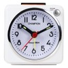 Compact Travel Alarm Clock with Silent Sweep, Snooze and Light (White)