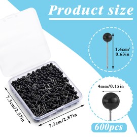 Pnytty 600pcs Sewing Pins Straight Pin for Fabric, 0.63in Quilting Pins, Small Straight Sewing Pins with Colored 4mm Ball Head for Decorating, Dressmaking and Sewing Project(Black)