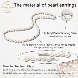 Impalsory Pearl Necklaces for Women, White Real Freshwater Cultured Pearl Choker Necklace, 18 inch Pearl Strand Necklace 5-6mm AAAA Quality