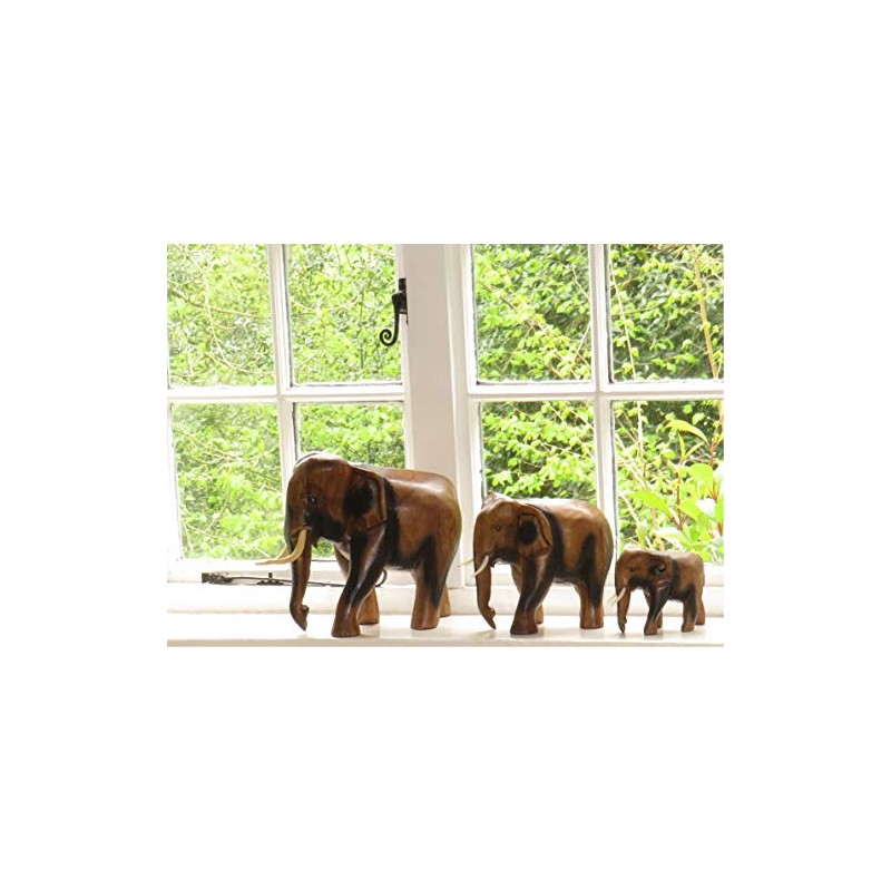 Purity Style Wooden Elephant Ornament Carved Walking (Medium 15cm)