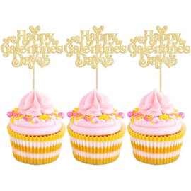 Gyufise 24Pcs Galentines Day Cupcake Toppers Pink Glitter Happy Galentines Day Cupcake Picks for Galentine's Day Decoration Friends Galentines Party Decor Valentines Day Party Supplies