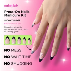 PaintLab Press-On Nails Manicure Kit, Spooky Spider, 30-Piece Set, Long-Lasting Fake Nails with Glue, File, Prep Pad & Cuticle Stick