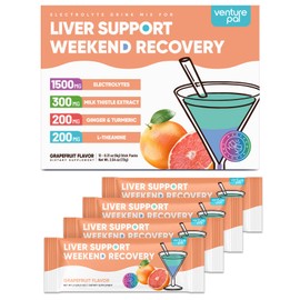 Venture Pal Liver Support Sugar Free Electrolyte Powder Packets, Milk Thistle + Ginger & Turmeric + L-Theanine + 5 Vitamins & 7 Electrolytes, Rapid Rehydration&Weekend Recovery Gluten Free, 12 Sticks