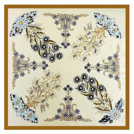 35 inches Silk Feeling Formal Large Square Neck Scarf Head Hair Wraps Handkerchief for Women Girls(Beige Flowers)