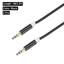 DMiotech 2Pcs 3.5mm 1/8" Male TRS to 6.35mm 1/4" Male TRS Audio Cable 3 Pole Aluminum Alloy Housing Braided Aux Cable for Phone Car Speaker 3.3Ft/1M Black