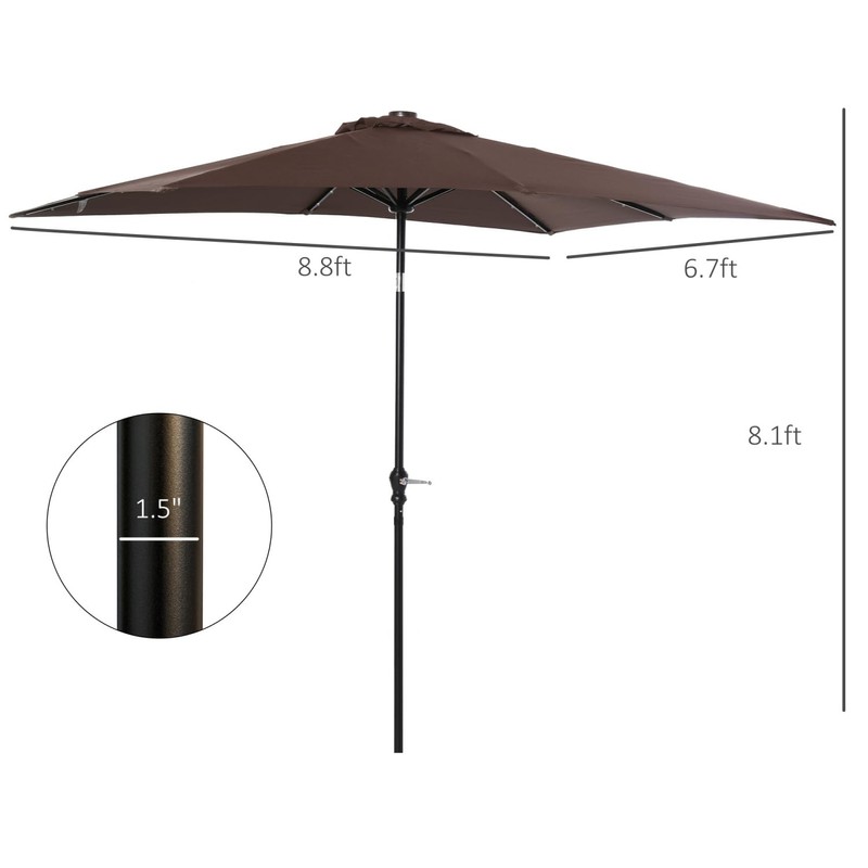 9'x7' Solar Powered Patio Umbrella with LED Lights