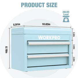 WORKPRO Mini Metal Tool Box with 2 Drawers and Top Storage, Small Tool Chest with PVC Liners and PP Feet Pads, Cold Rolled Steel Toolbox with Magnetic Tab