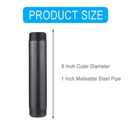Niubid 10 Pack 1 Inches x 6 Inches Black Malleable Steel Nipples Fitting, DIY Steampunk Industrial Vintage Style.