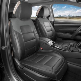 MotorBox Classic Faux Leather Front Seat Covers – 2-Piece Set for Cars, Trucks & SUVs – Semi-Universal Fit, Napa Style Cushion with Interior Protector – Stylish, Durable, Easy to Install