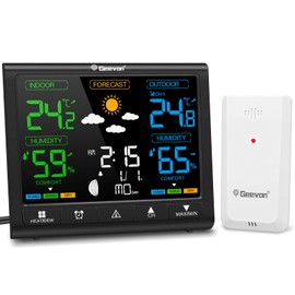 Geevon Weather Stations with Outdoor Sensor Wireless, Weather Stations for Home, HD Color Display Outdoor Clock, Digital Thermometer with Comfort Indicator, Adjustable Backlight, Time and Calendar