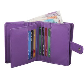 STARHIDE Women RFID Blocking Genuine Leather Clutch Wallet with Id Window and Side Zipped Coin Pouch 5530 (Purple)