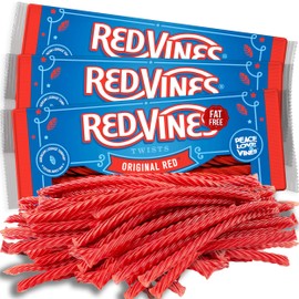 RedVines Red Licorice Bulk, 3 Pack, Original Red Licorice Twists, Soft and Chewy Licorice Valentine's Candy Bulk, Fat Free, Raspberry Flavor, 5 oz Trays