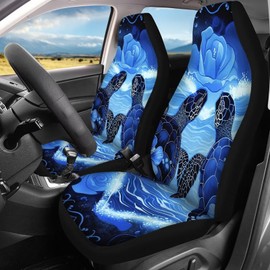 Tomeusey Car Seat Cover 4 Pcs Universal Turtle Floral Print Automotive Front Seat Cover and Rear Split Bench Seat Cushion Pads for Women Men Vehicle Interior Accessories Decorative