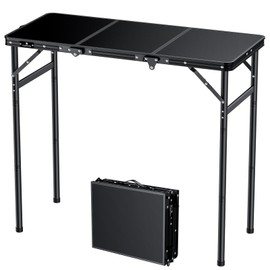 FUNYKICH 3ft Camping Folding Table with 3 Height(35.4'' Lx15.7'' W), Max Height 29.4'' Portable Small Outdoor Tables, Lightweight Beach Table with Carry Handle for Camping, Backyard, Picnic, Handcraft