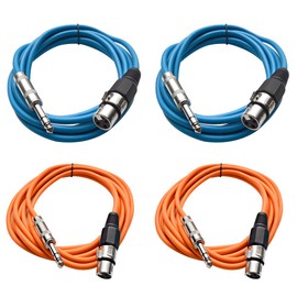 Seismic Audio - SATRXL-F10-4 Pack of 10 Foot 1/4 Inch TRS to XLR Female Patch Cables - Balanced - 10 Foot Patch Cord - Blue and Orange