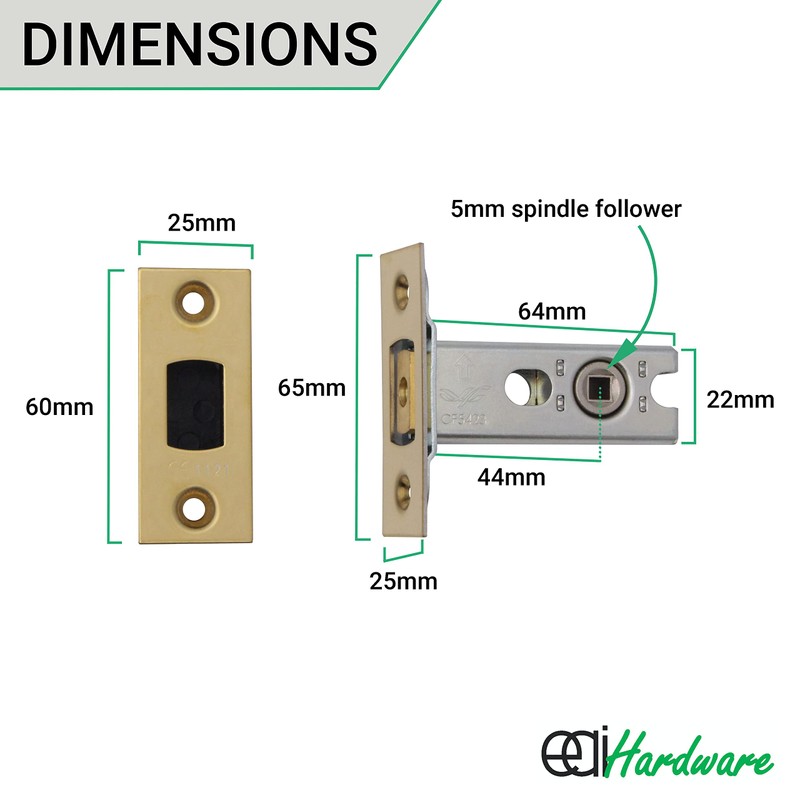 EAI Tubular Deadbolt for Bathroom | 64mm Case 44mm Backset
