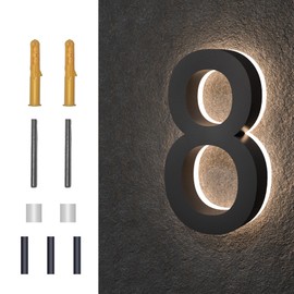 MIDIT 5 Inch Backlit LED House Numbers, Waterproof Stainless Steel, High Transparency Acrylic, LED Illuminated Home Address Number, Lighted House Numbers, Modern Address Numbers, 5 Inch Number 8