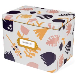 Jot & Mark Greeting Card Organizer Box Set | Decorative Tin, Tab Dividers, Matching Greeting Cards and Envelopes (Scandinavian Floral)