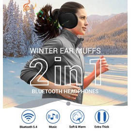 Ear Muffs Bluetooth Headphones, Bluetooth 5.4 Unisex Ear Warm Earmuffs Built-in HD Speakers, Winter Cold Protective Headwear with Wireless Headphones Winter Accessory Outdoor Earmuffs for Skiing