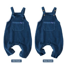 Volunboy Unisex Baby Cotton Dungarees, Toddler Corduroy Striped Adjustable Overalls(9-12 Months,Blue,tag size 80)