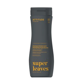 ATTITUDE Super Leaves, Hypoallergenic 2 in 1 Shampoo and Body Wash, Ginseng & Grapeseed Oil, 16 Fluid Ounce (11006)