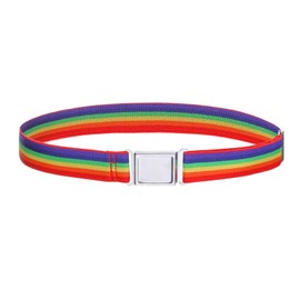 Kajeer Gürtel für Jungen Mädchen Verstellbar - Großer Elastischer Stretchgürtel mit einfacher Magnetschnalle für 2-15 jährige Jungen und Mädchen (Regenbogenstreifen)