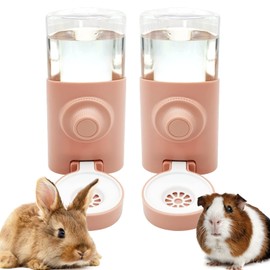 Fhiny Rabbit Water Bottle No Drip, 2 PCS Hanging Guinea Pig Water Dispenser 600ml Small Animal Gravity Automatic Water Feeder for Bunny Guinea Pigs Chinchillas Hedgehogs Ferrets Squirrels (Pink)