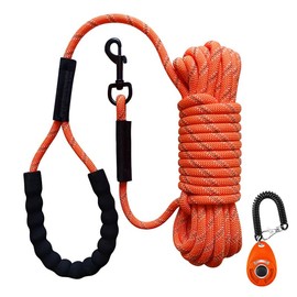 UPET Dog Training Leash 5m 10m 15m（15ft 30ft 50ft ） Reflective Extra Long line Leashes Outside Puppy Camping Safety Back-Yard Rope Dogs Lead for Small Medium Large with Training Clicker（15m Orange）